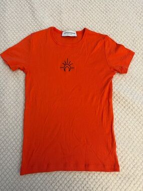 Marine Serre Orange Crewneck Tee with Black Graphic